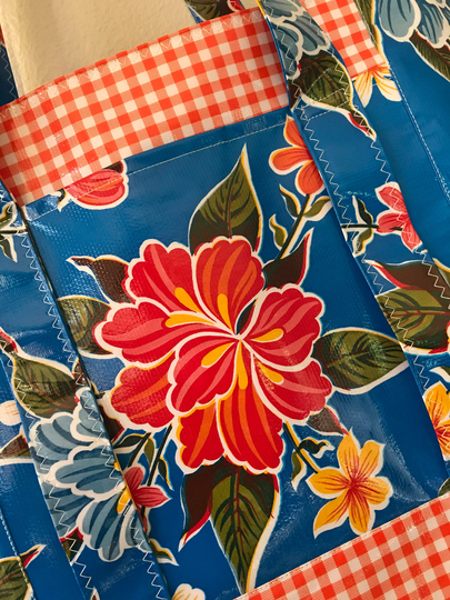 Beth's Blue Hibiscus Oilcloth Multi Market Tote Bag