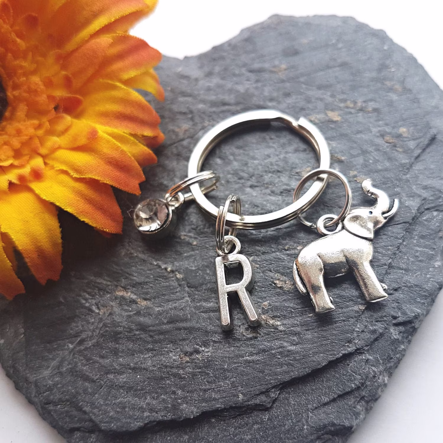 Personalised Elephant Keychain, Gifts, Birthstone Animal Keyring, Pink Me Up Gift For Her