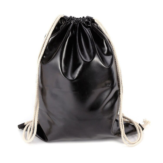 Soft Lightweight Gym Bag, Backpack, School Drawstring Bag in Metallic Pu Material - Black