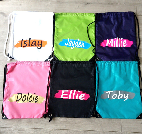Personalised P.e. Kit Drawstring Bag, Sports Personalized Back To School, Gym Bag, Book Bag Swimming Backpack Water Resistant