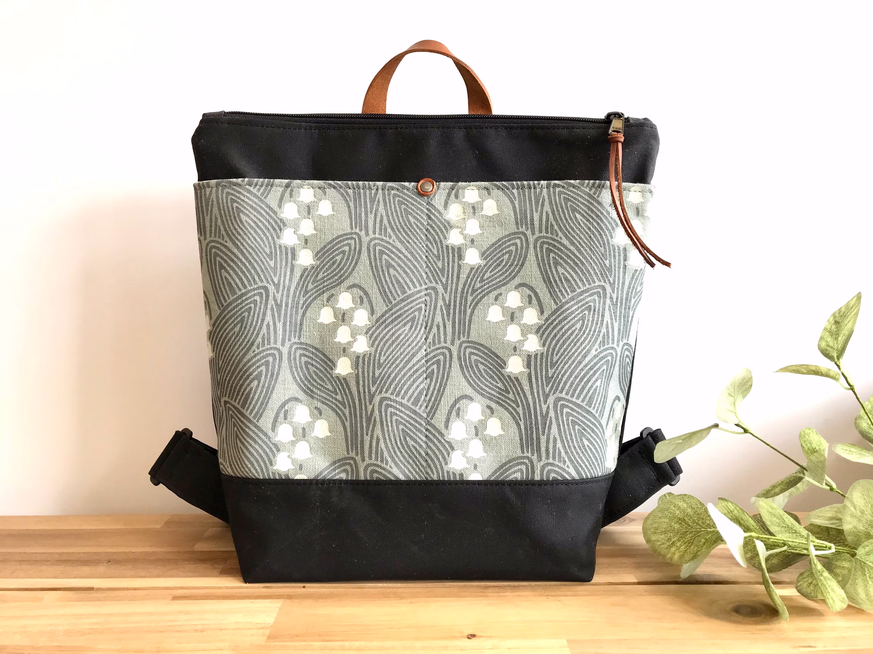 May Lily Of The Valley Waxed Canvas Backpack - Bag Purse Screen Printed Pattern Water Resistant -May