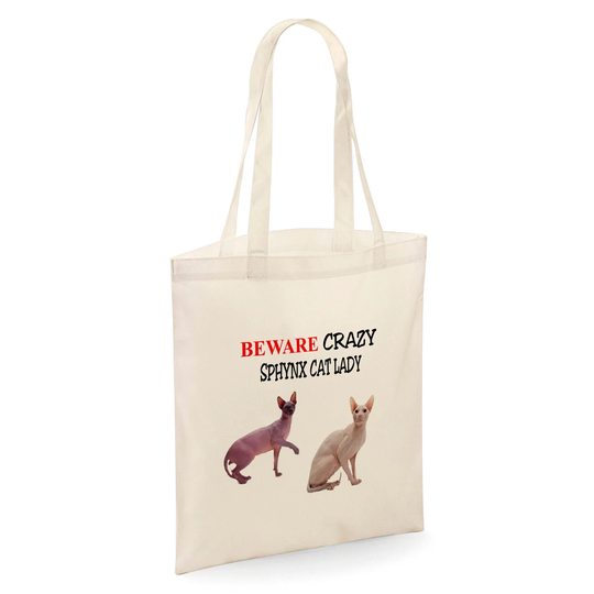Beware Crazy Sphynx Lady Tote Shopper Bag - Natural Colour