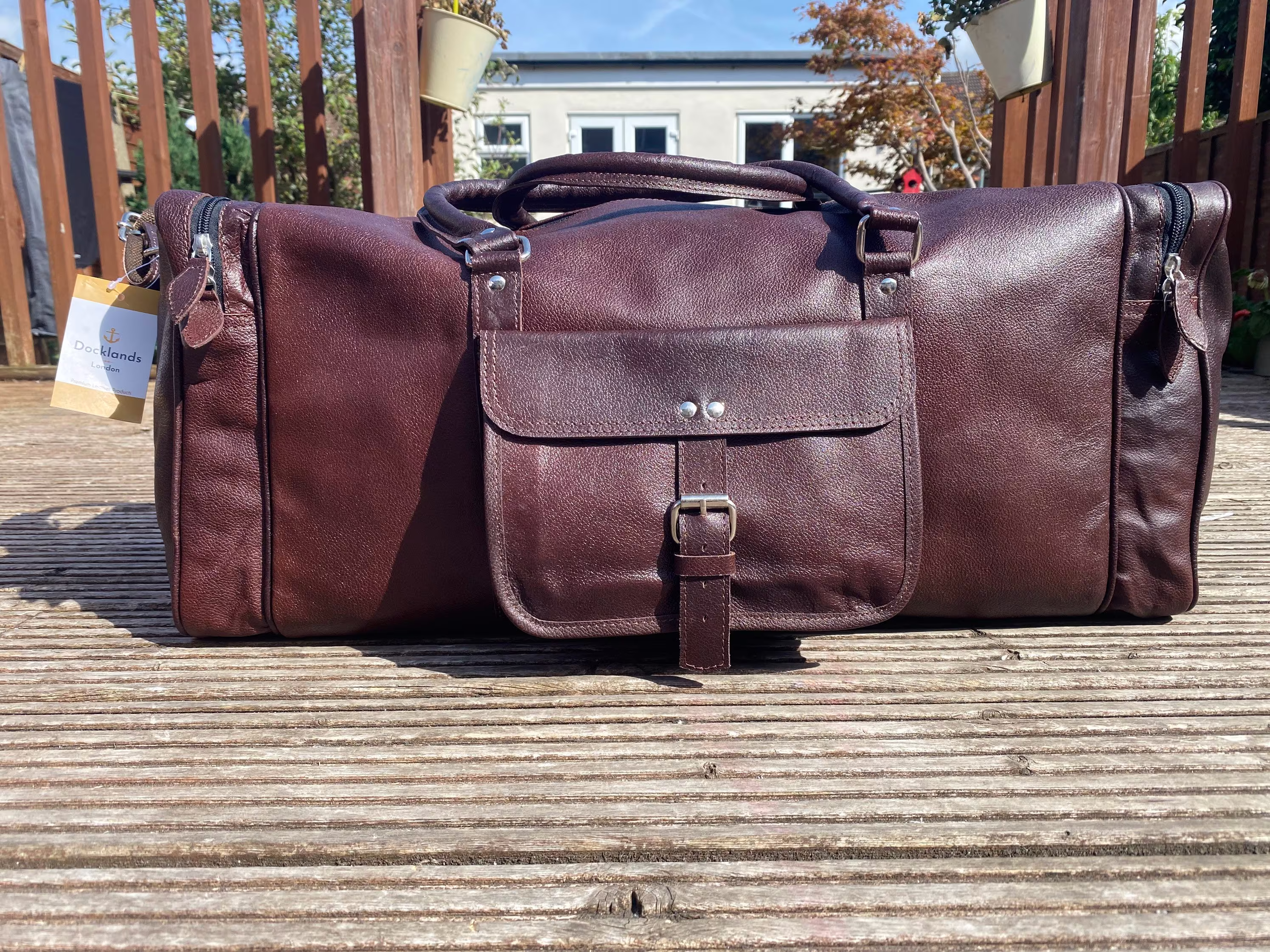 Men's Leather Duffle Bag, Classic Travel Holdall, Cabin Luggage, Lightweight Carry On Baggage, Vegetable Tanned Brown