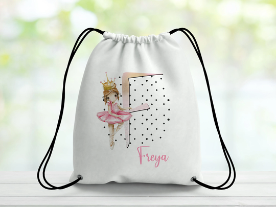 Personalised Ballerina Initial Drawstring Bag, Pe Back To School