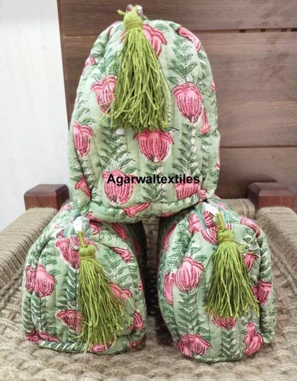 Set Of 3 Floral Makeup Bag, Cotton Toilet Toiletry Bags, Cosmetic Bag, Block Print Bag - Free Shipping