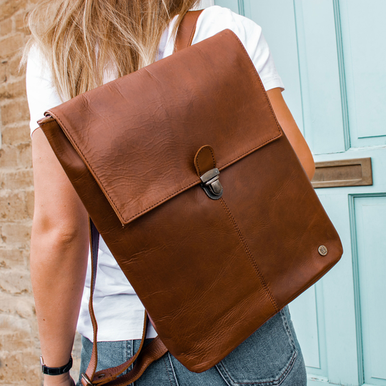 Personalized Brown Leather Unisex Backpack For Her Him Work Bag Casual Womens Mens Rucksack Handmade With 15