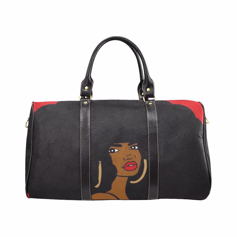 All Afro Travel Bag| Flight Carry On Holdall| Overnight Weekend Natural Hair Black Woman| Summer Holiday Luggage Bag