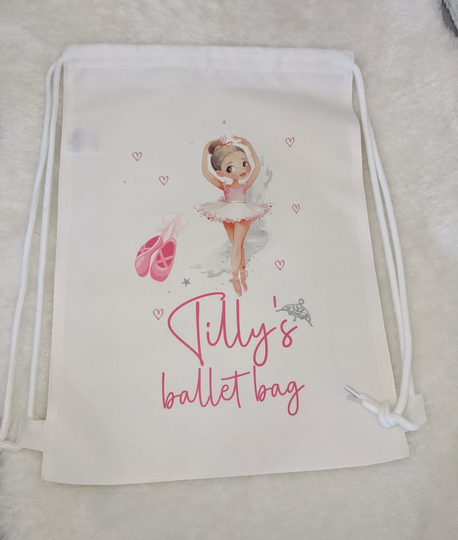 Personalised Dance Ballet Bag, Ballerina Dancing Kit Shoes, Pe Drawstring Gift For Daughter, Children's Girls