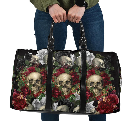 Travel Skulls & Roses On Back Bags Custom Duffle Weekender Gifts Personalized Girlfirend Mom Him Overnight Gym