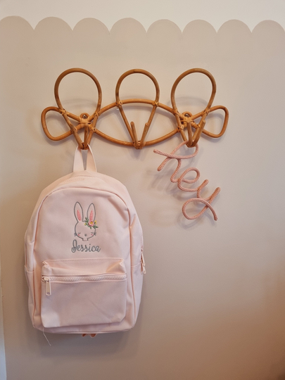 Bunny Embroidered Mini Backpack | Personalised Bag Embroidered Toddler Rucksack Nursey Bag School Unisex Boy Girl