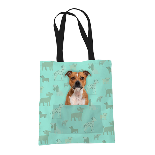 staffordshire Bull Terrier Gifts For Dog Lovers Owners - Reusable Shopper Shoulder Tote Bags Fabric Gift Bag With Dogs On 4 Colours