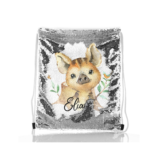 Personalised Pig Sequin Drawstring Bag Customised With Name, Ideal For Kids Dance, Ballet Or Games