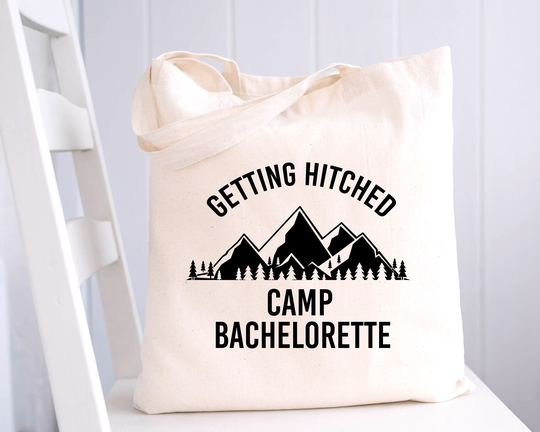 Camp Bachelorette Tote Bag Party Favors Getting Hitched Glamping Kit Mountains