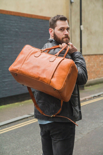 Traveller's Holdall | Duffle Bag Tan Brown Gloss Leather
