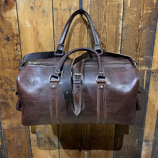 Medium Duffle Bag. Handmade. 100% Real Leather. Travel Weekend Gym Shoulder Hand Luggage