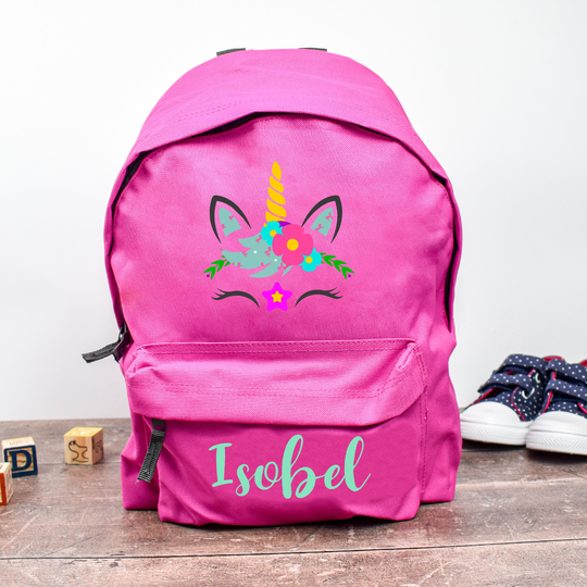 Personalised Unicorn Backpack, School Bag, Kids Rucksack, Girls Children Student Face