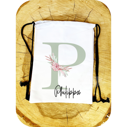 Personalised Drawstring Bag|Prettyfloral Letter Back To School Sports Gym Bag|Gift Idea For Daughter/Niece/Goddaughter
