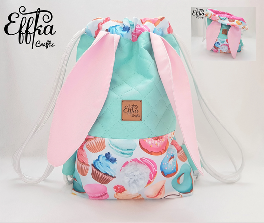 Kids Drawstring Bag , Bunny Ears Bag, Nursery School Swim Sports Backpack, Children Gift