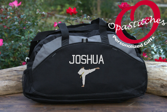 Personalized Duffel Bag Karate Taekwondo Karate Design, Monogrammed, Custom Available in 5 Colors, Large Duffel Bag Full Zipper