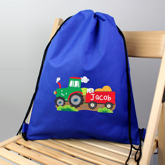 Blue Swim & Kit Sports School Bag Tractor Motif Personalised With Boys Name