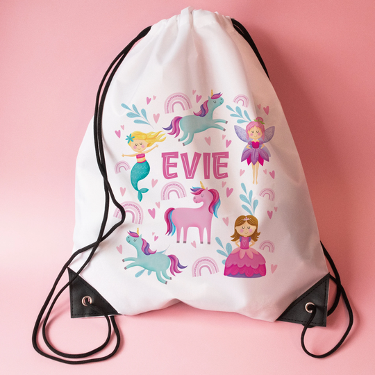 Personalised Princess, Unicorn, Mermaid Swim Bag, Gym Bag , School Pe Bag, Children, Kids