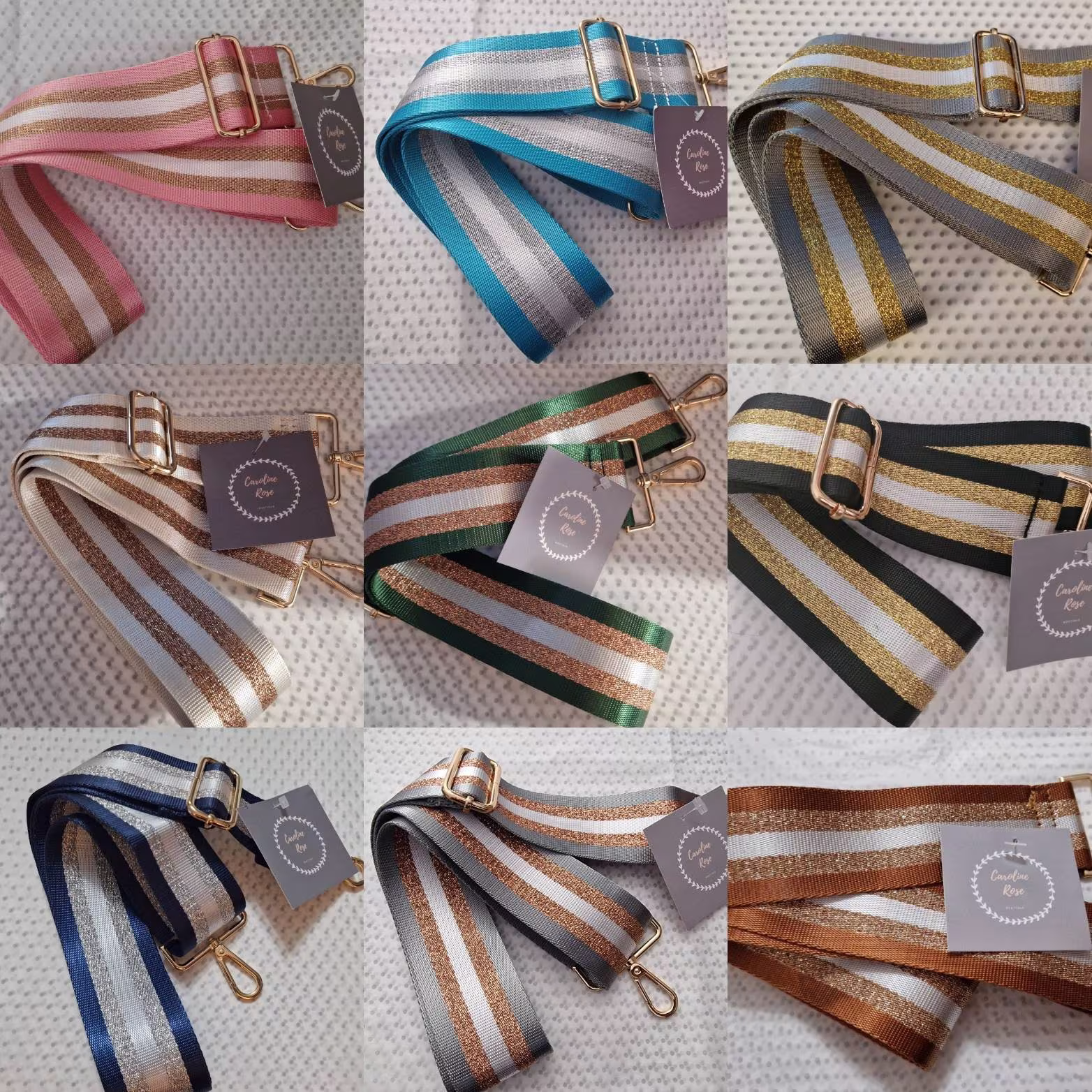 Wide Glitzy Striped Changeable Bag Straps - Gold Hardware