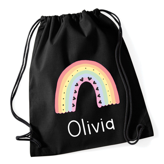Personalised Name Rainbow, Gym Bag, 7 Colours, Bags Back To School Gifts Custom Bags, Children's & Adult Gym 100% Cotton