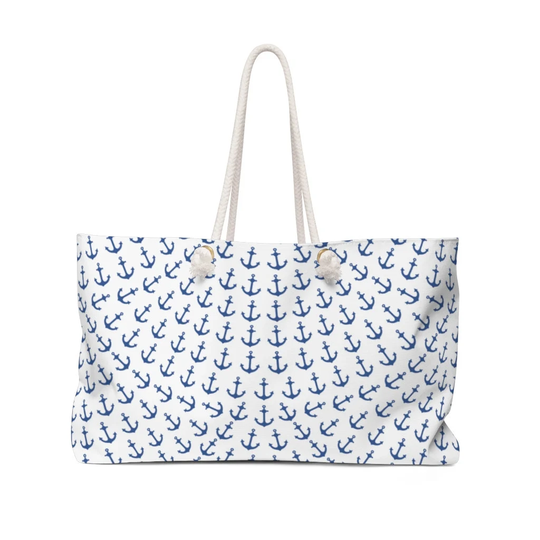 Nautical Oversized Weekend Bag | Blue & White Pattern Beach Large Shoulder Carryall Sailing Boat Summer Shopper Tote
