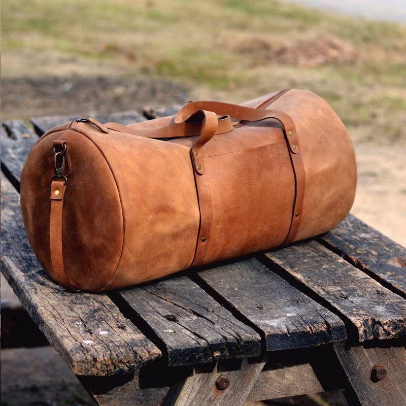 Leather Duffel Bag Overnight, Duffle Travel Bag, Dark Brown Gym Shoulder Weekend Luggage Weekender | Mont5
