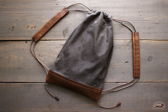 Waxed Canvas Backpack With Drawstring - Shopping Bag Laptop Tote Unisex Travel Gym Beach Light Kids Weekend