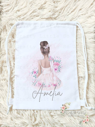 Ballerina Gym Bag, Girls Sports Personalised Drawstring Ballerina Gifts