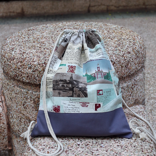 Drawstring Backpack/ Cotton Bag/ Handmade Gym Swim Bag ~ Newspaper | B65