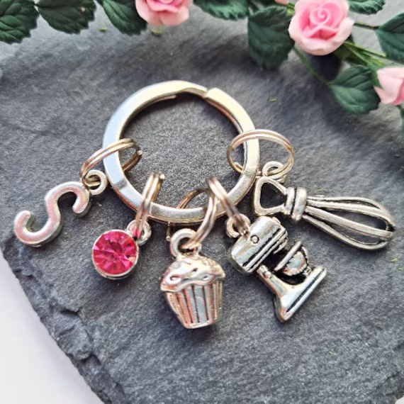 Personalised Baking Keychain, Cake Maker Gifts, Birthstone Cupcake Keyring, Pastry Chef, Secret Santa Gift, Stocking Filler