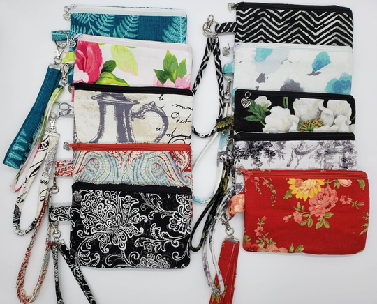 Waverly Print Zipper Pouches With Strap/Clutch Bags/Mulit Makeup Bags/Handbags/Small Purse/Cute Bag