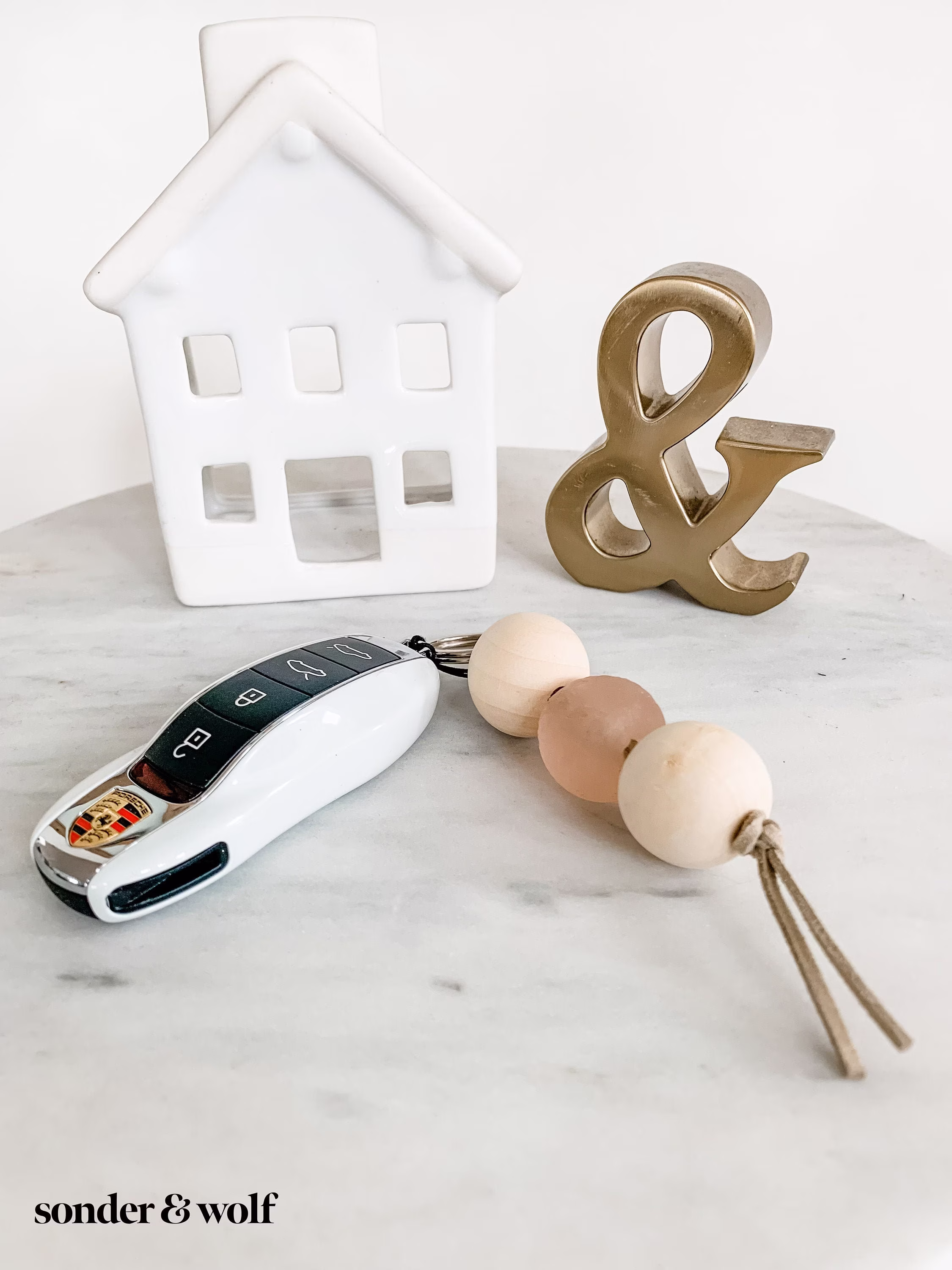 Sea Glass Bead Keychain With Recycled Rose Beads Unique Gift Idea Car Keys House For