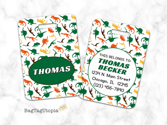 Dinosaur Luggage Tag, Bag Personalized