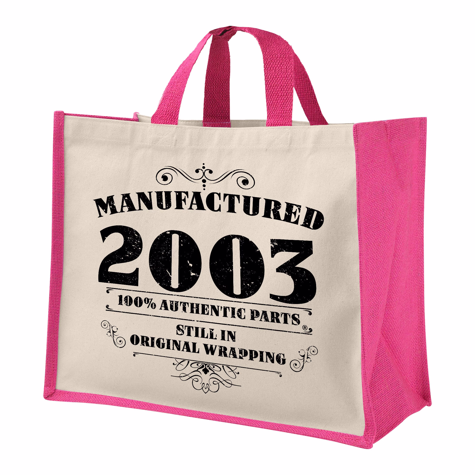 20Th Birthday Manufactured Jute Bag Keepsake Gift For Her Birth Year 2003 Shopper Travel - Available in 4 Colours & 2 Sizes