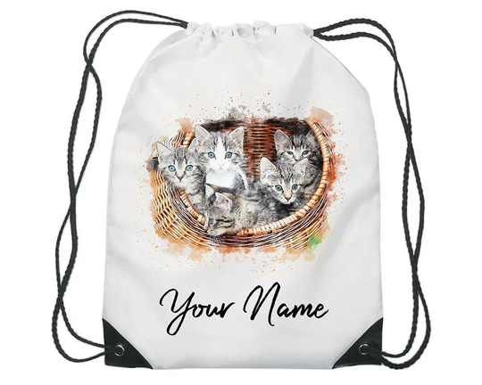 Personalised Watercolour Kittens Gym Bag Pe Dance Sports School Swim Shoe Water Resistant