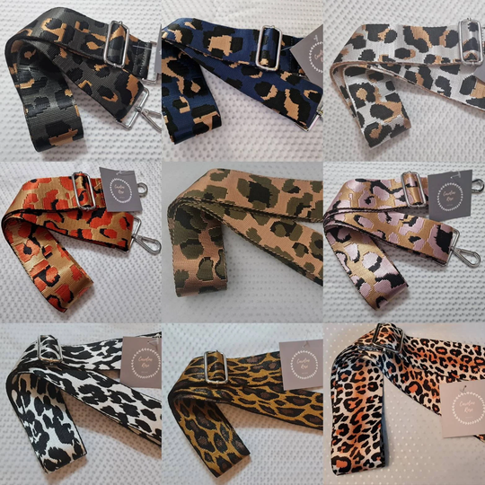 Wide Animal/Leopard Print Fabric Changeable Bag Straps - Silver Hardware