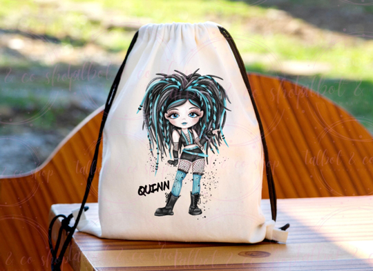 Personalised Punk Fashion Girl Drawstring Bag, P.e Kit Back To School Nursery Kids Swim Gym Dance