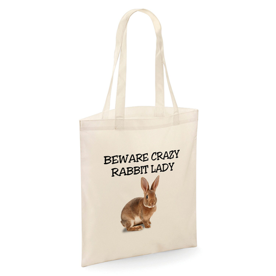 Beware Crazy Rabbit Lady Funny Tote Shopper Bag - Natural Colour