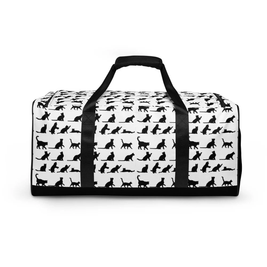 Cute Here Kitty Cat Duffel Bag, Gym Overnight High Quality Print, Street Style