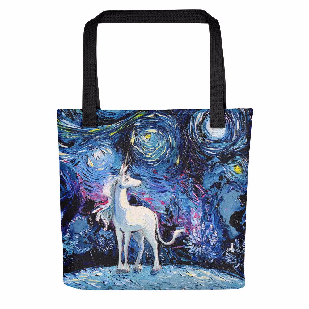 Van Gogh Never Saw The Last Unicorn Starry Night Tote Bag Handbag Artwork By Aja Fantasy Purse Overnight Shopping