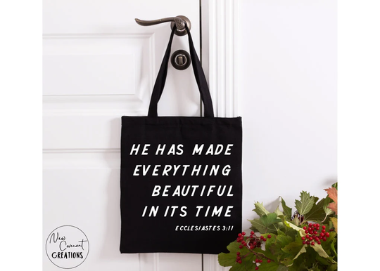 He Has Made Everything Beautiful in Its Time Canvas Bag | Christian Scripture Tote Bible Study Journaling
