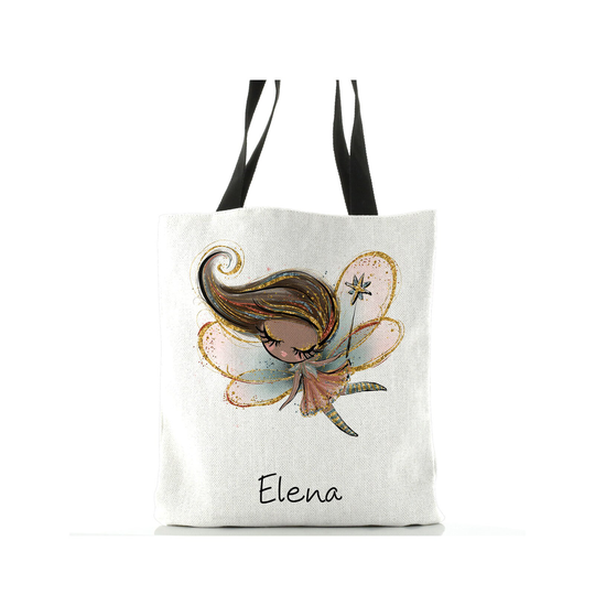 Personalised Gold Fairy Double Lined Tote Bag Customised With Name, Ideal College Or Shopping