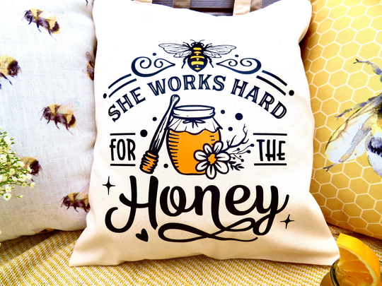 Honey Bee Tote Bag, 100% Organic Cotton Thick, Durable Bag