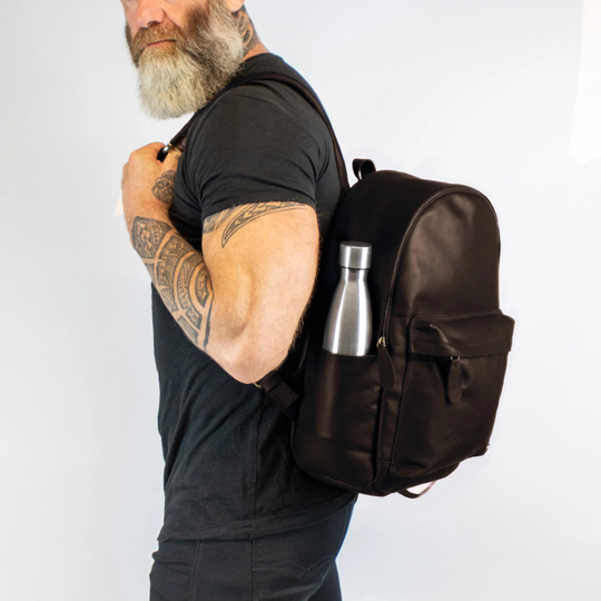 Personalized Mahogany Leather Backpack With Side Pockets & 13