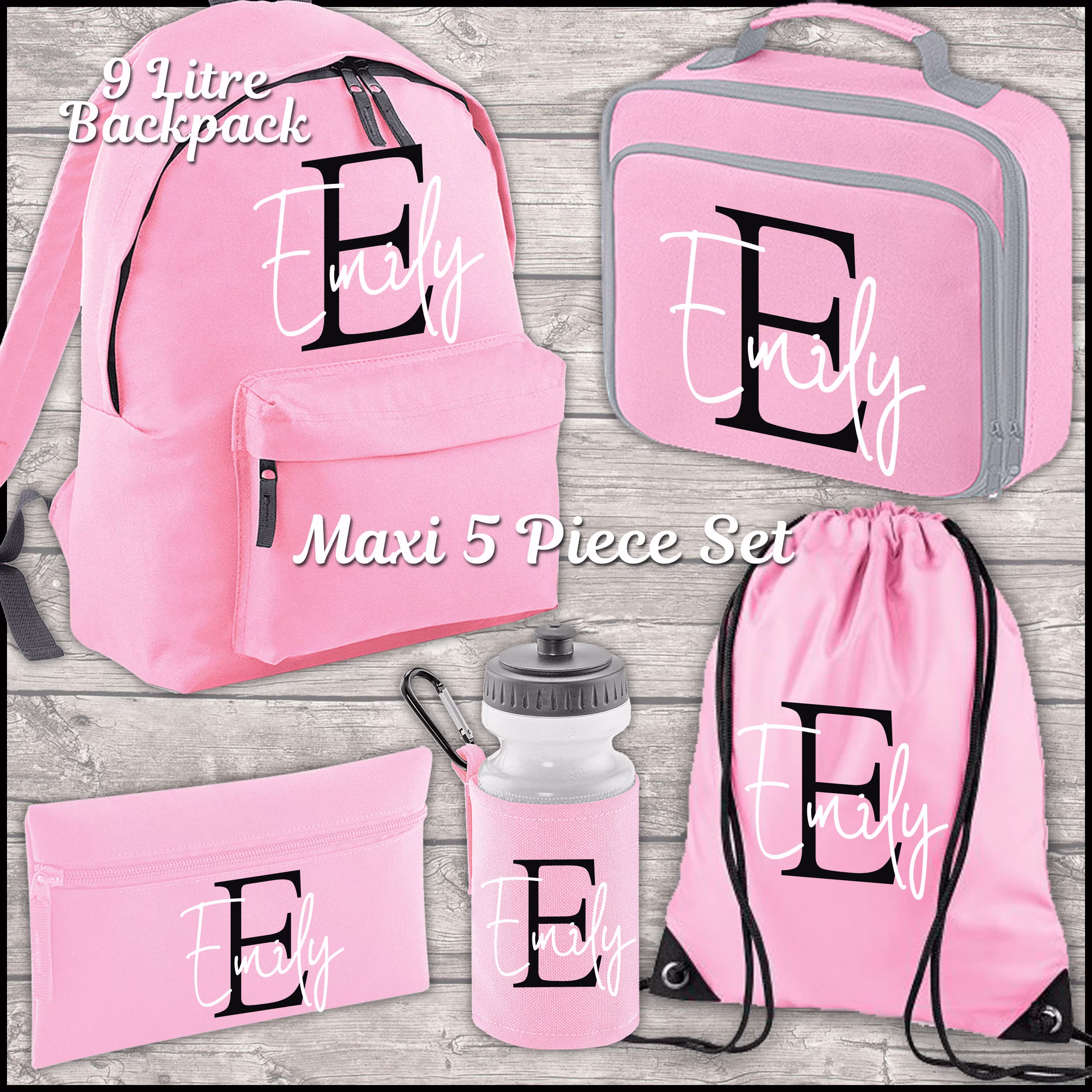 Personalised Backpack Kids 18 12 Or 9 Litre Boys Girls Initial Name Lunch Bag Water Bottle Pencil Case School Pe Back To Pink