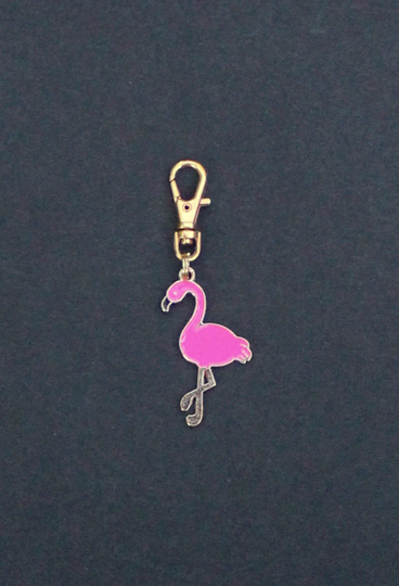 Flamingo Zipper Charm-Pink Flamingo-Enamel-Gold-Tone