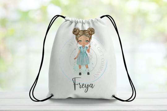 Personalised School Girl Drawstring Bag, Pe Nursery Bag, Spare Clothes Bag Welly